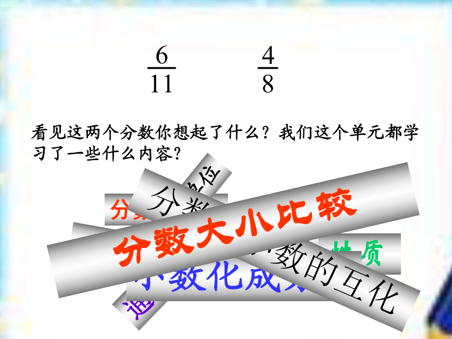 看见这两个分数你想起了什么?我们这个单元都学习了一些什_第2页