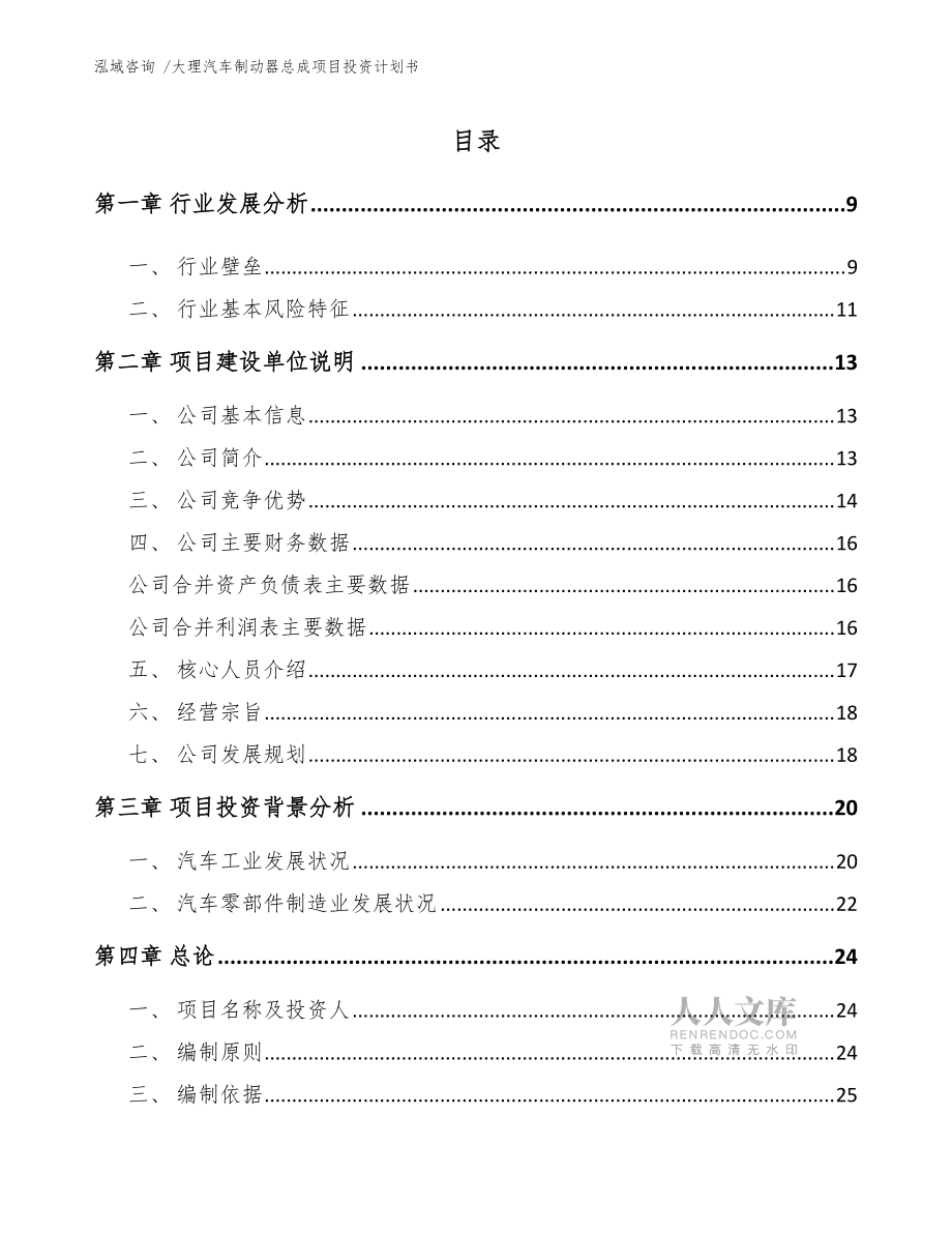 大理汽车制动器总成项目投资计划书(范文模板)_第2页