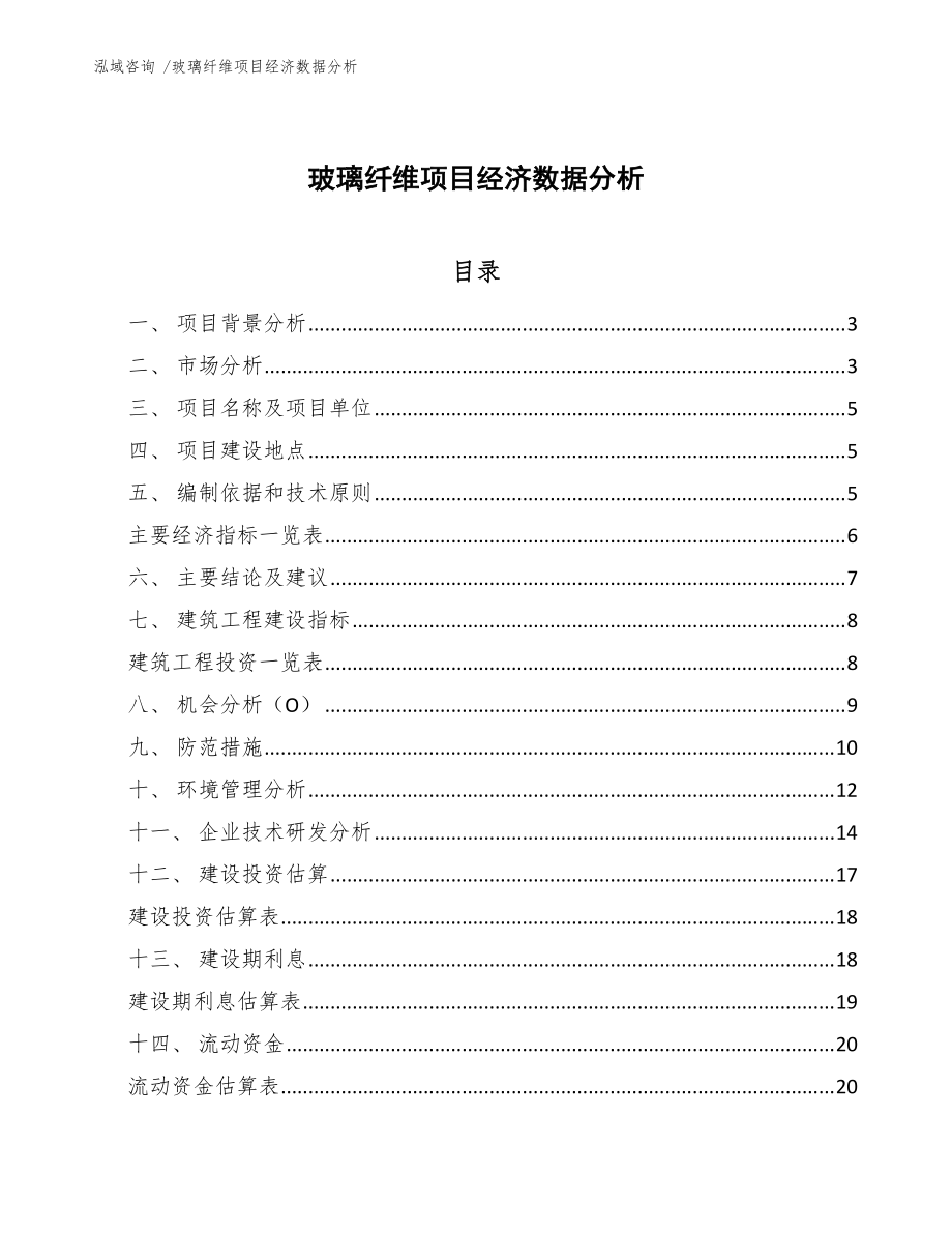 玻璃纖維項(xiàng)目經(jīng)濟(jì)數(shù)據(jù)分析(模板參考)_第1頁