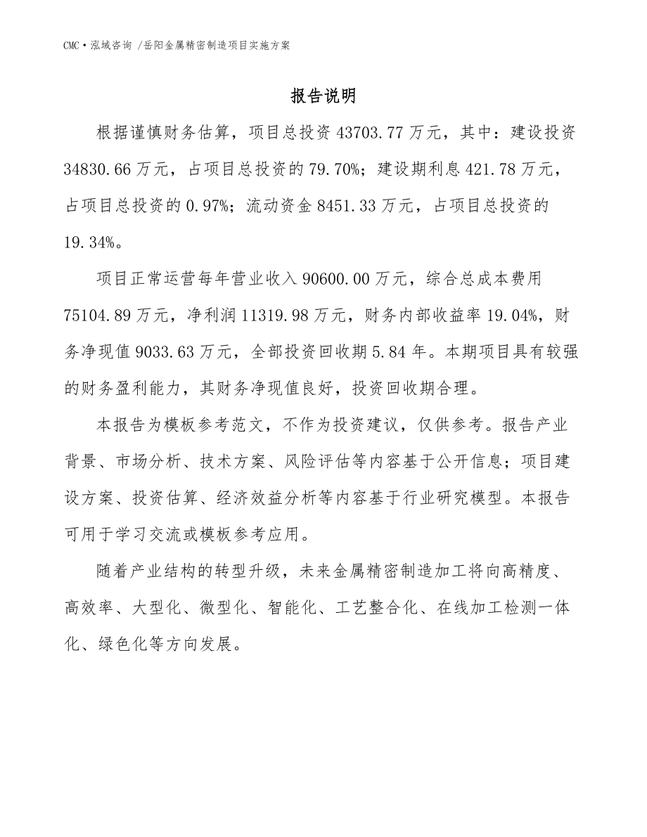 岳阳金属精密制造项目实施方案-(模板范文)_第3页