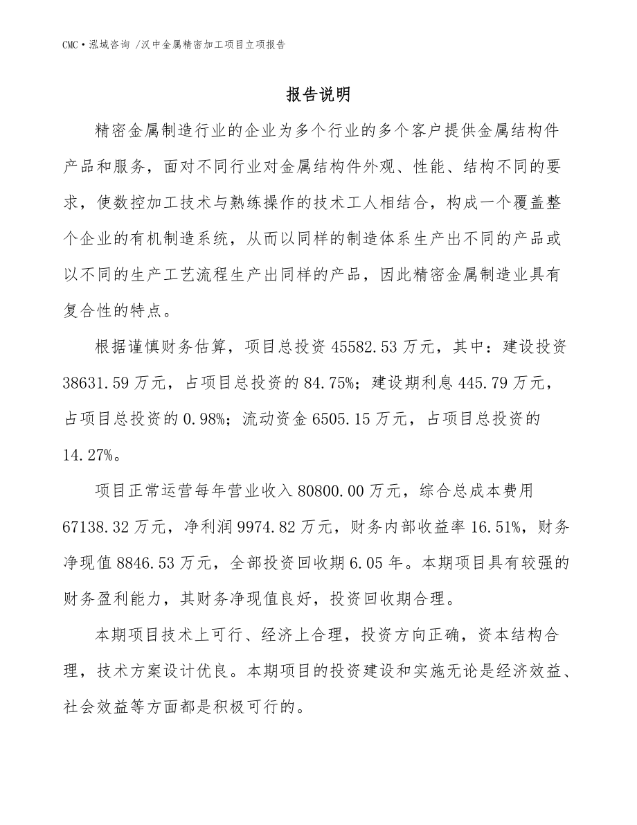 漢中金屬精密加工項(xiàng)目立項(xiàng)報(bào)告(范文模板)_第1頁