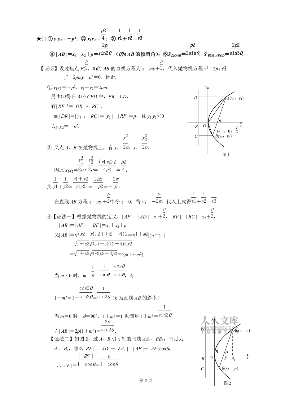 抛物线性质归纳、证明和应用_第2页