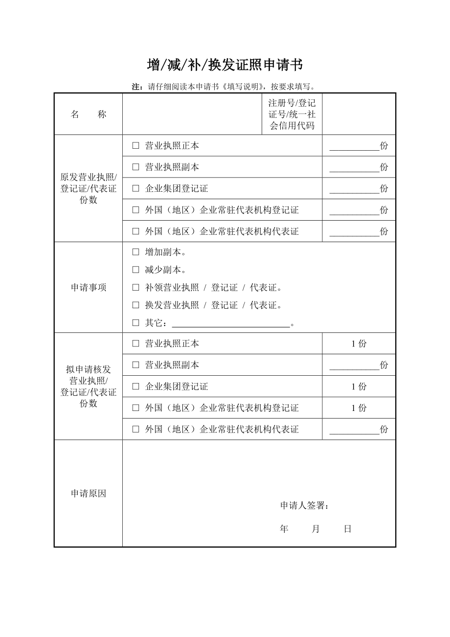 2016年增減補(bǔ)換發(fā)證照申請(qǐng)書_第1頁