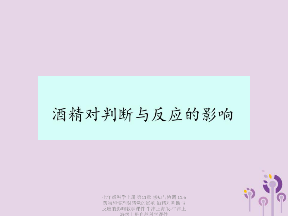 【最新】七年级科学上册 第11章 感知与协调 11.6 药物和溶剂对感觉的影响 酒精对判断与反应的影响教学课件 牛津上海版-牛津上海级上册自然科学课件_第1页