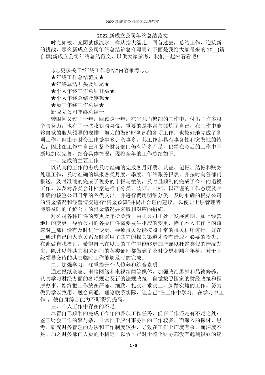 2022新成立公司年終總結(jié)范文_第1頁