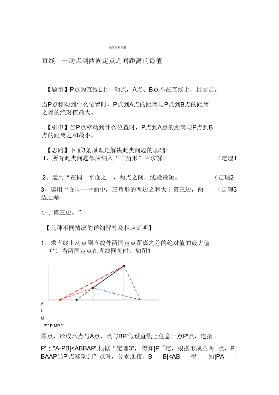 直線上一動點到兩固定點之間距離的最值精編版_第1頁
