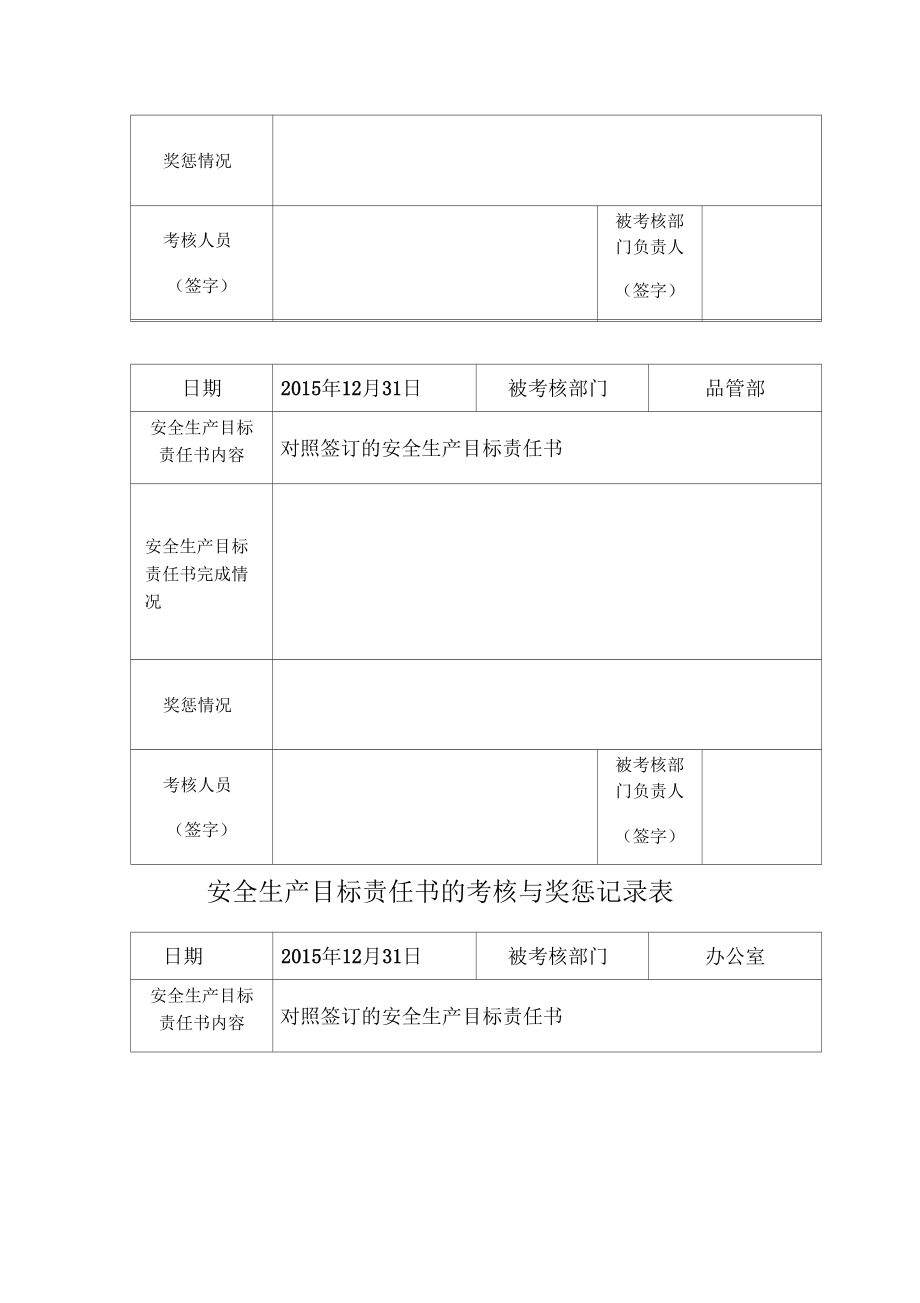 安全生产目标责任书的考核与奖惩记录表_第3页