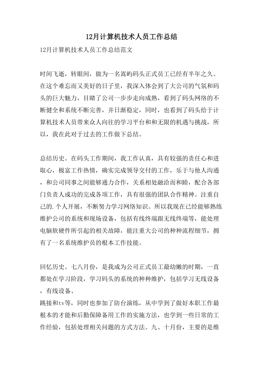 12月計算機技術人員工作總結_第1頁