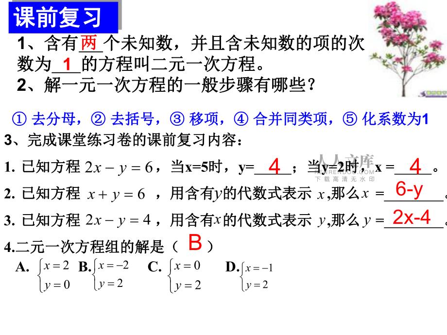 52代入法解二元一次方程組公開課_第2頁