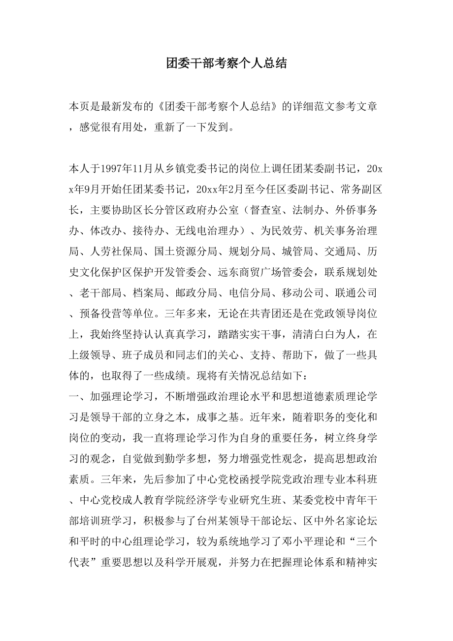 團委干部考察個人總結_第1頁