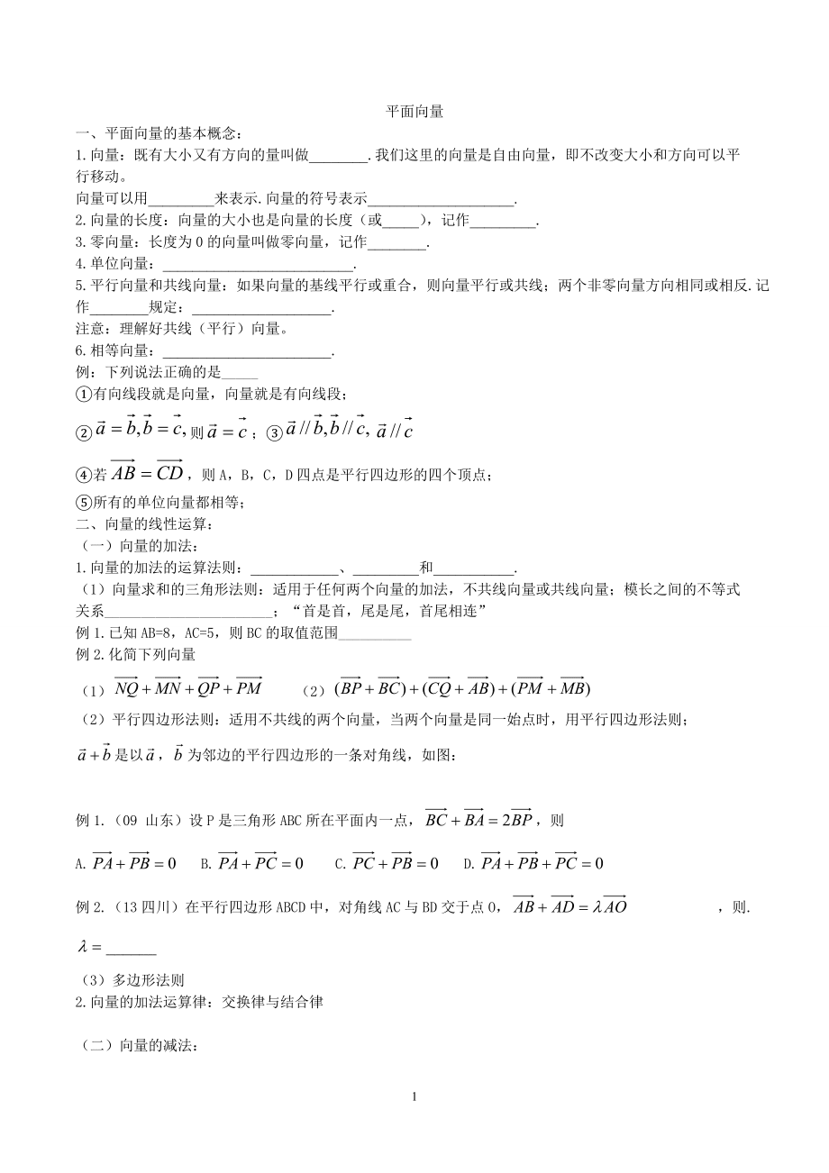 高三高考平面向量題型總結_第1頁