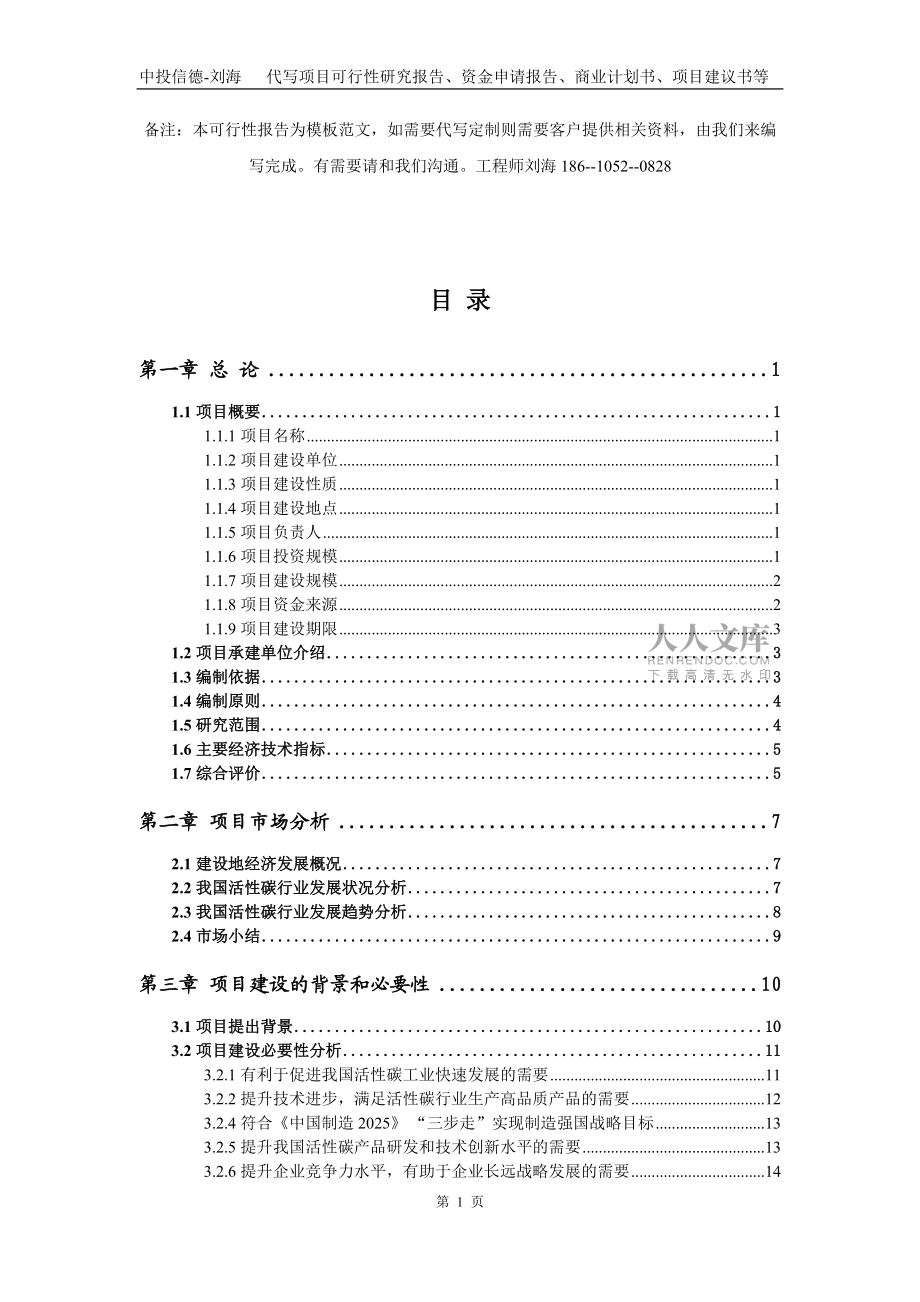活性碳項目資金申請報告寫作模板_第2頁