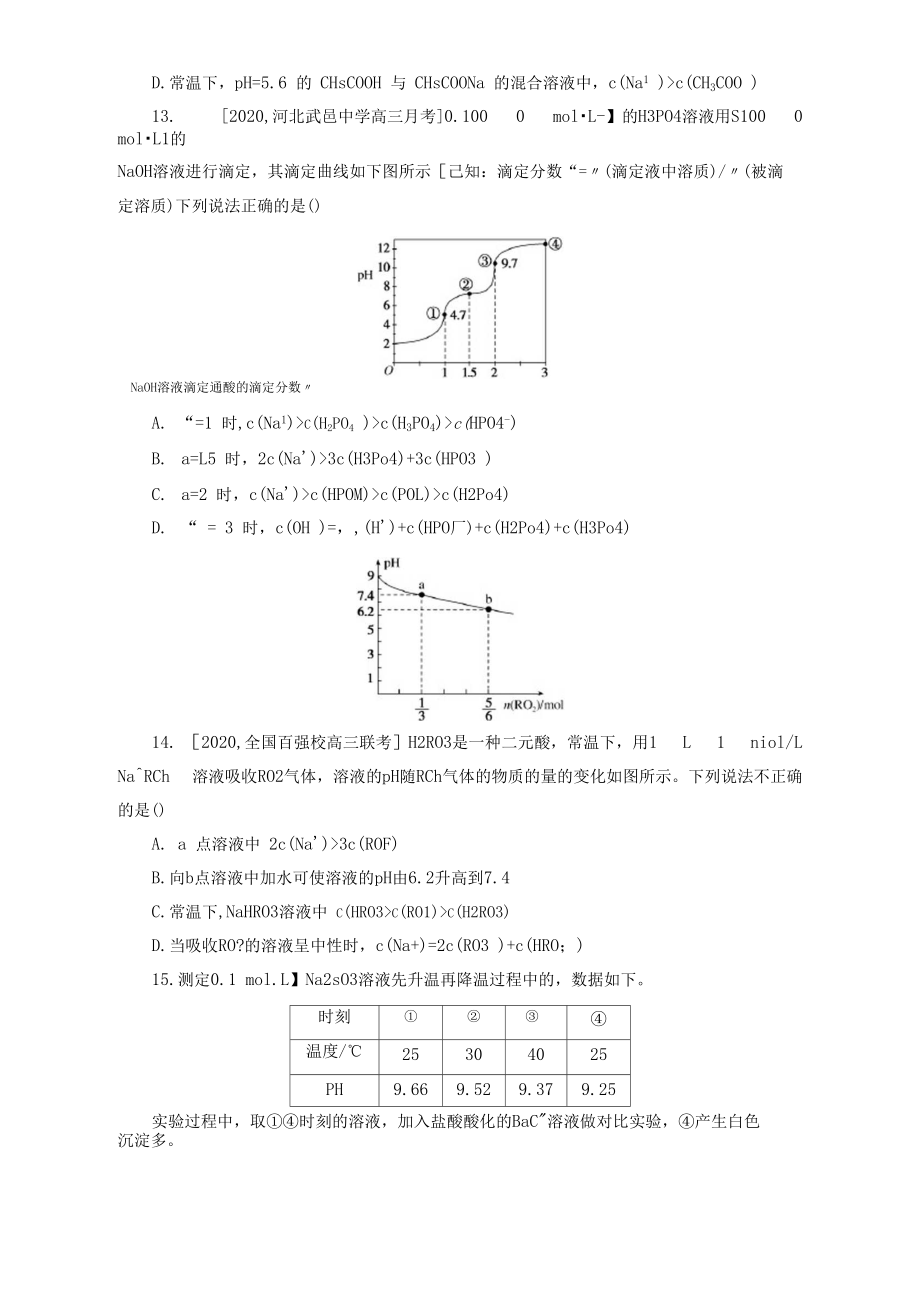 2021届高考化学一轮复习盐类水解、离子浓度的比较高效专练_第4页
