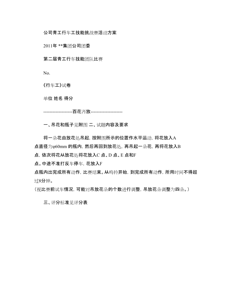 公司青工行車工技能挑戰(zhàn)賽活動方案總決賽_第1頁