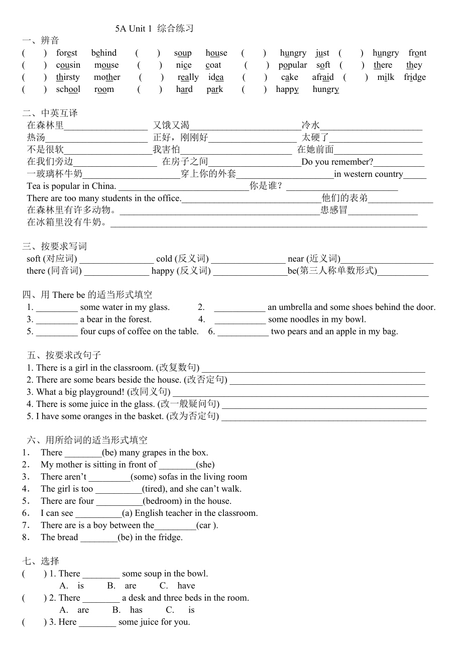 新5AU1綜合練習洛塵版_第1頁