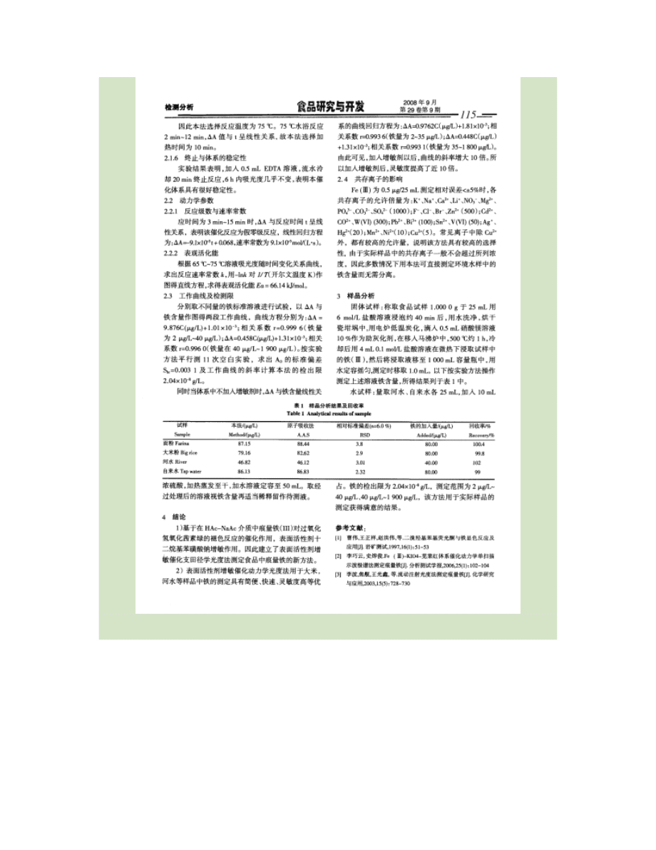 表面活性劑增敏催化動(dòng)力學(xué)光度法測定食品中痕量鐵_第3頁