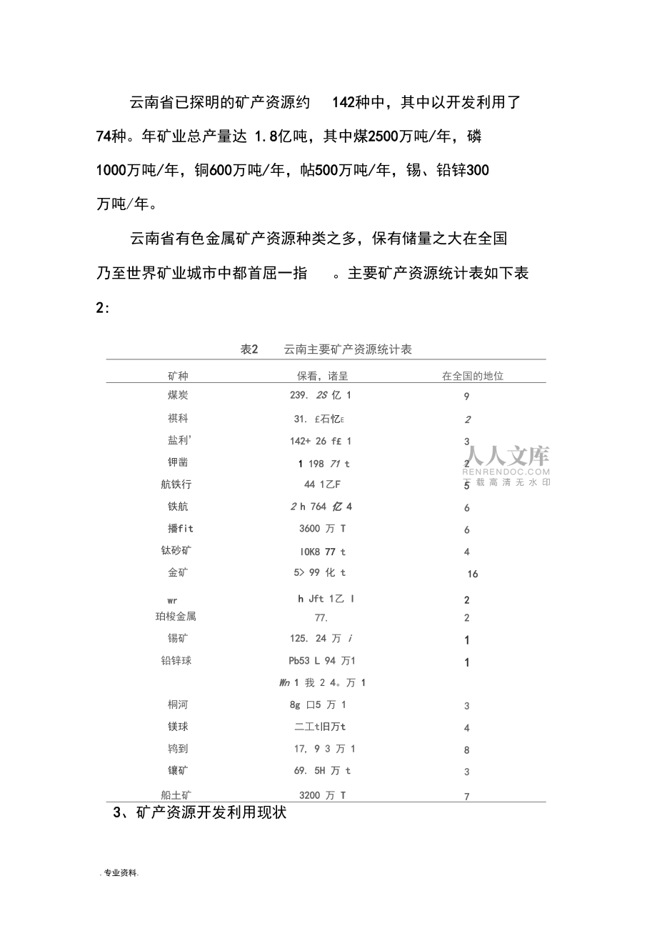 云南省矿产资源开发利用现状与发展规划报告_第2页