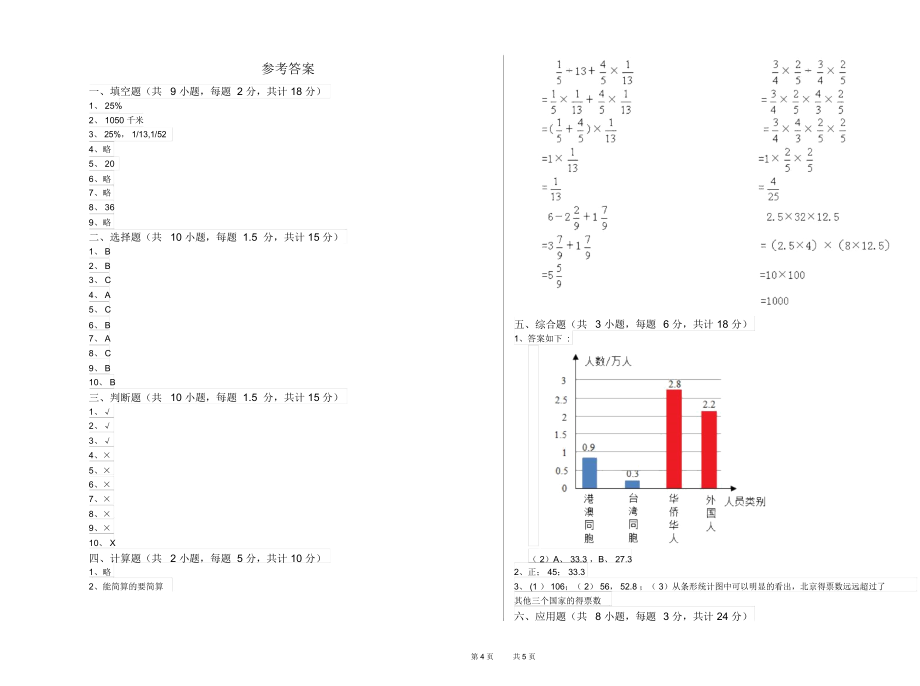 廣西2019年小升初數(shù)學(xué)考前練習(xí)試題附答案_第4頁