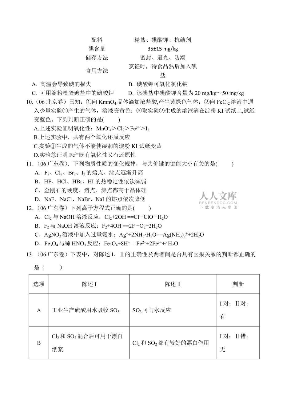 高考化學(xué)二輪專題復(fù)習(xí) 氯及其化合物訓(xùn)練_第2頁