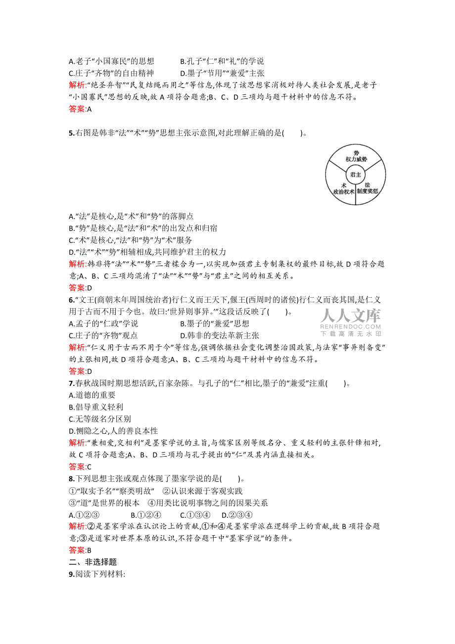 歷史必修ⅲ人民版1.1百家爭鳴練習_第2頁
