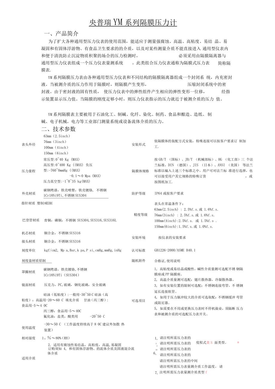 英普瑞隔膜式壓力表_第1頁