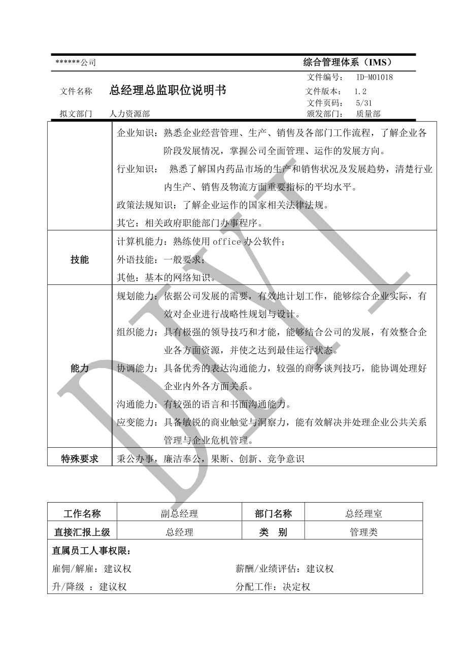 IDM01018總經(jīng)理總監(jiān)職位說明書1.2_第5頁