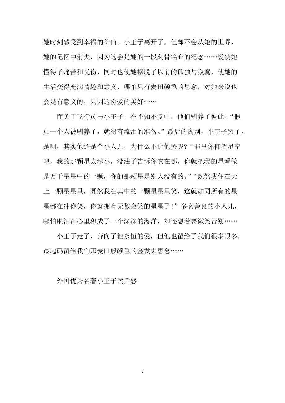 外國優秀名著小王子讀書筆記五篇_第5頁
