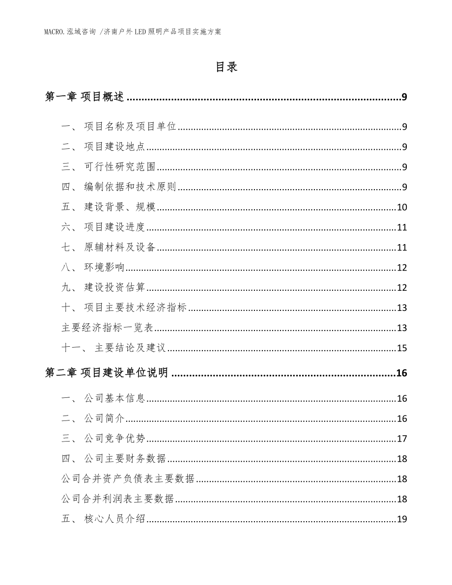 济南户外LED照明产品项目实施方案(参考模板)_第1页