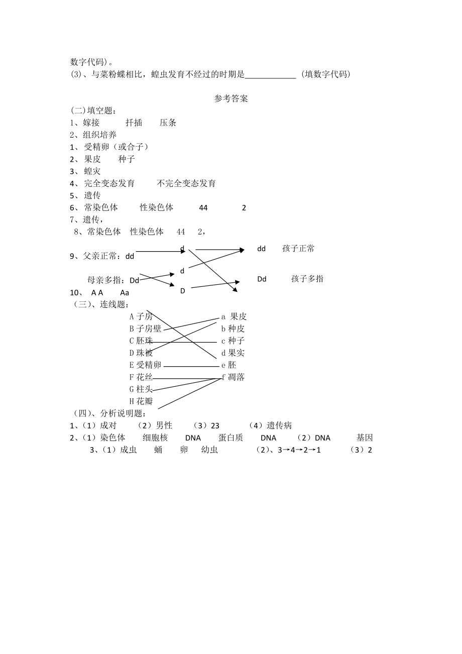 生物初二上北師大版6.生命的延續(xù)練習1_第3頁