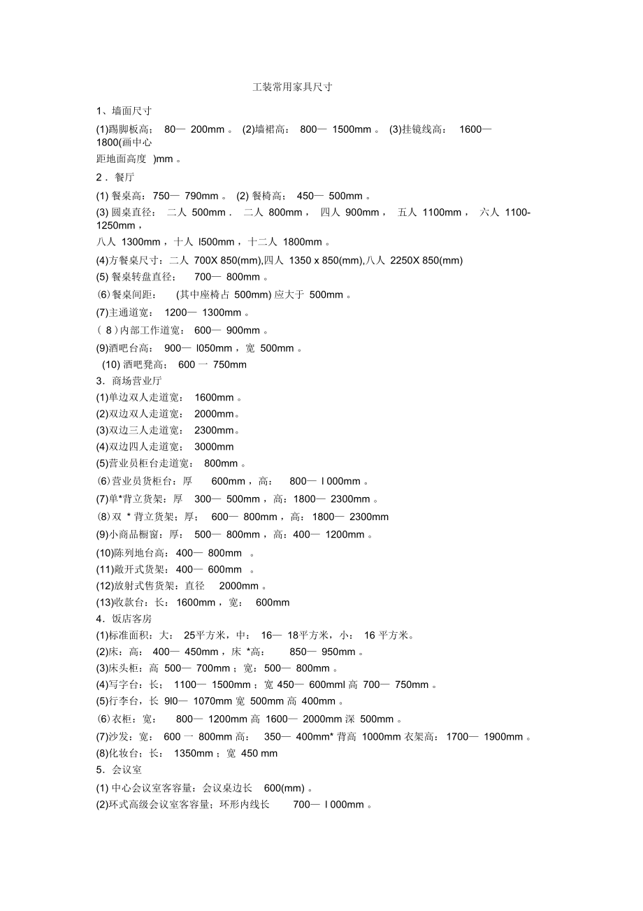 工裝常用家具尺寸_第1頁(yè)