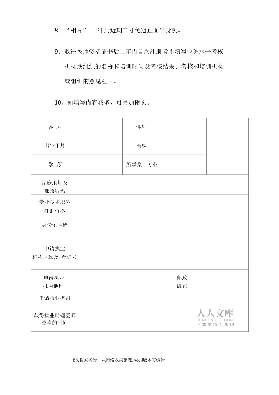 2020醫(yī)師執(zhí)業(yè)注冊申請審核表_第2頁