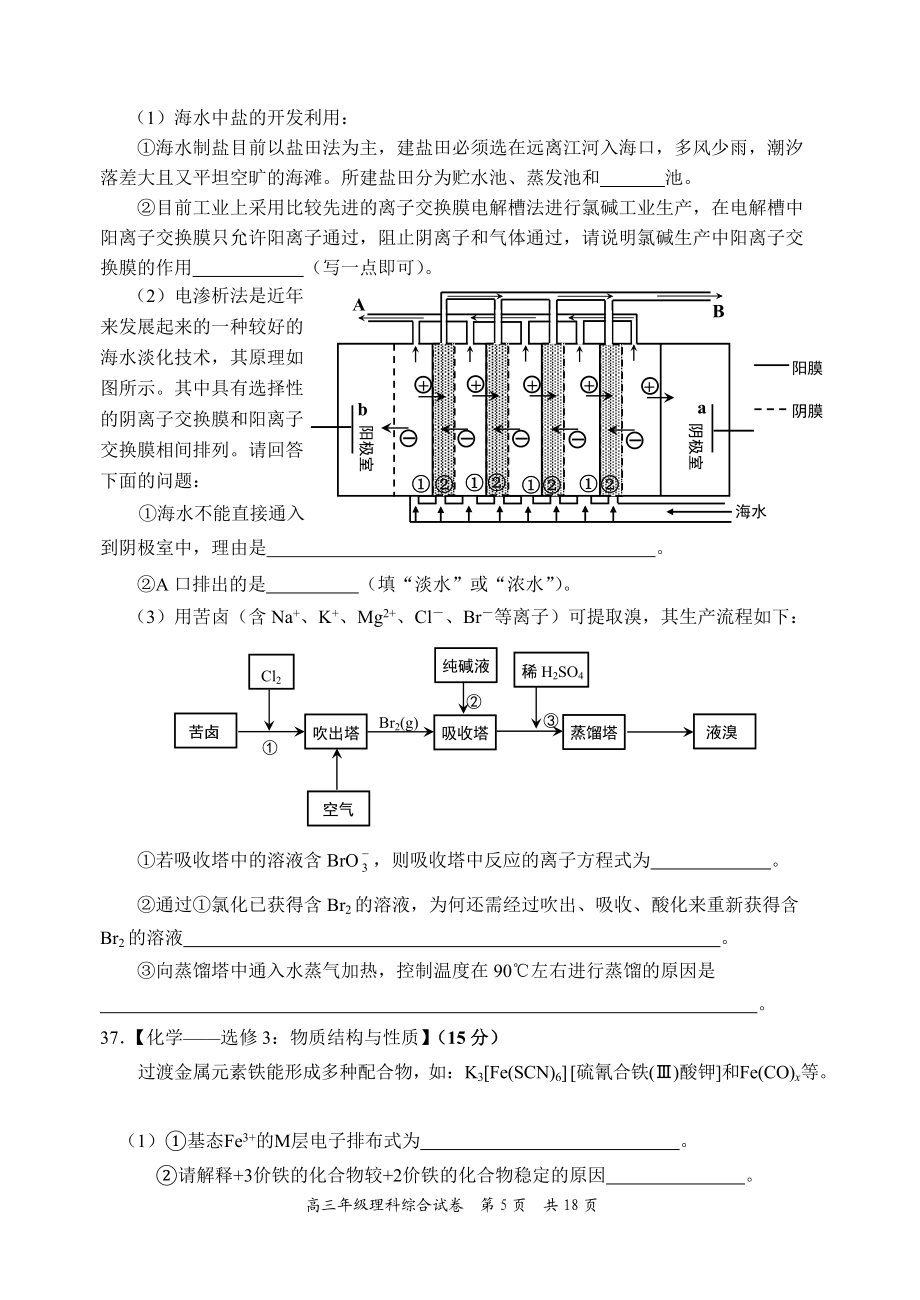 湖北省武漢市武昌區2015屆高三元月調考化學試題_第5頁