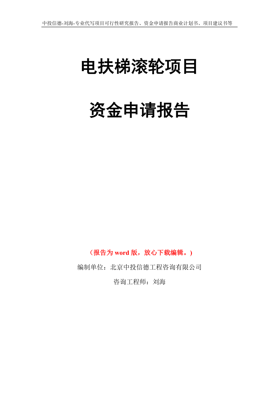 電扶梯滾輪項目資金申請報告寫作模板_第1頁