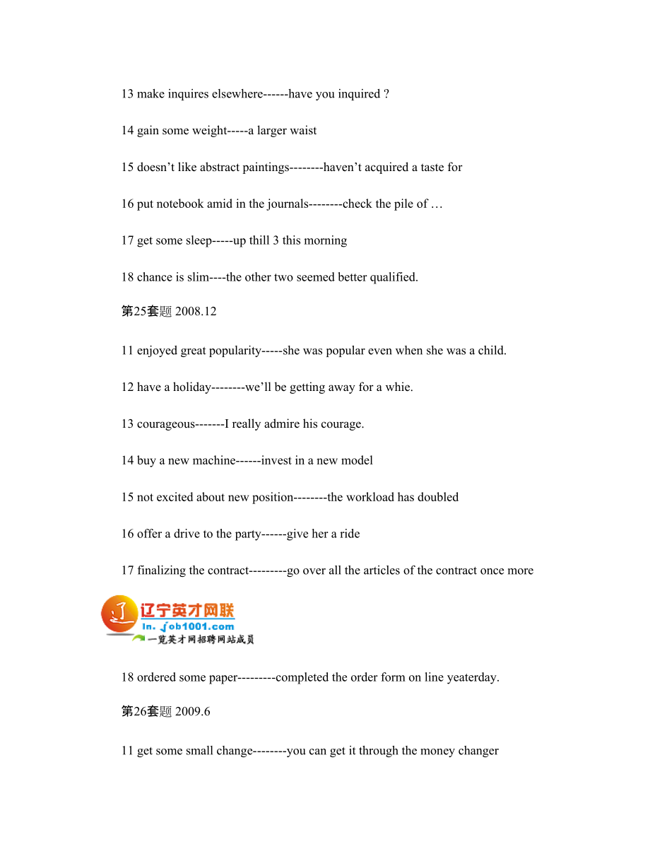 名師總結(jié)四級考試聽力短對話同義詞替換_第4頁