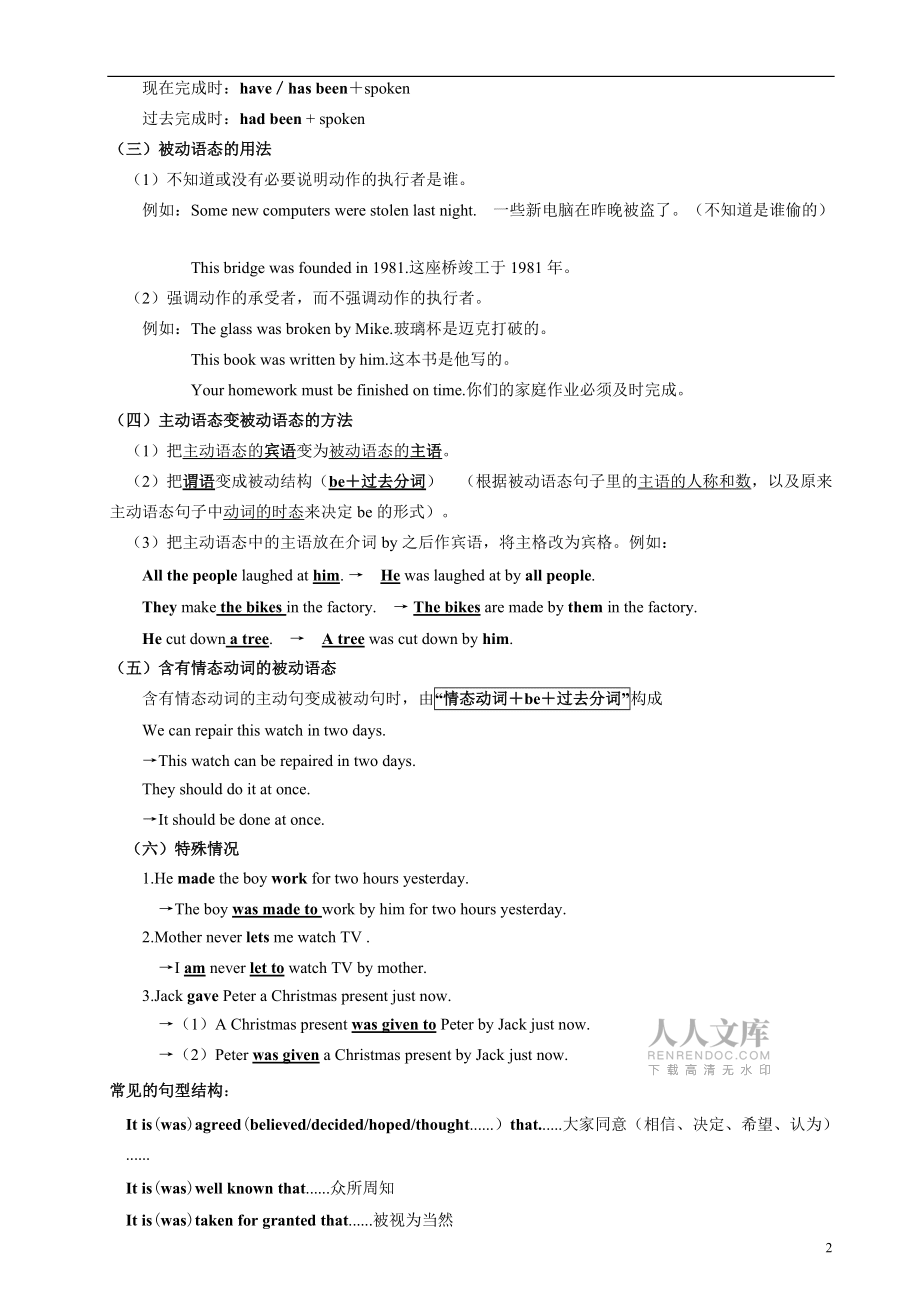 初中英语被动语态讲解练习及答案_第2页