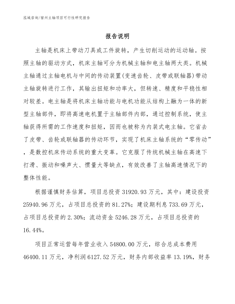宿州主軸項目可行性研究報告【模板范文】_第1頁