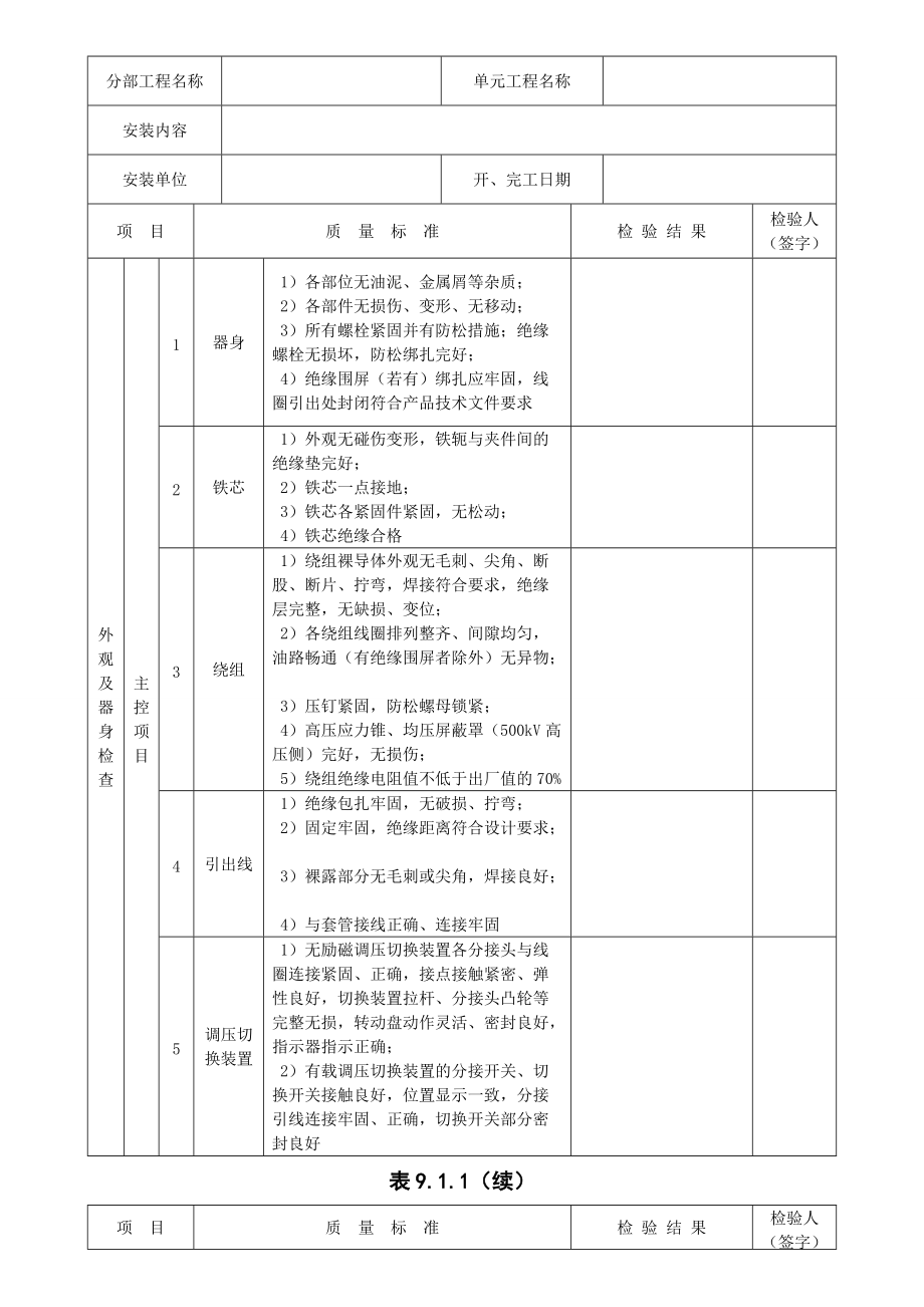 SL 6392013 水利水电升压变电电气设备安装单元质量评定表_第5页