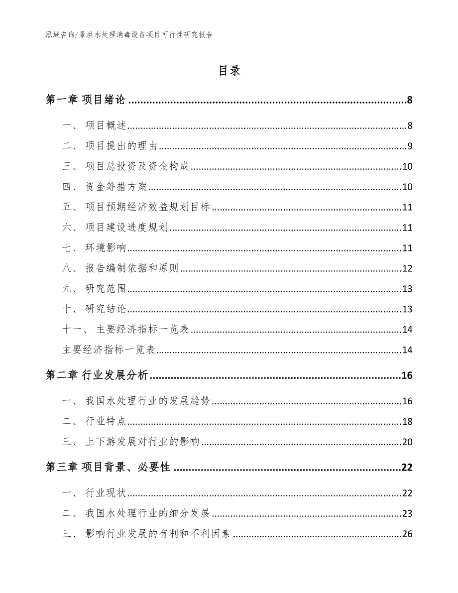 景洪水处理消毒设备项目可行性研究报告【范文模板】_第1页