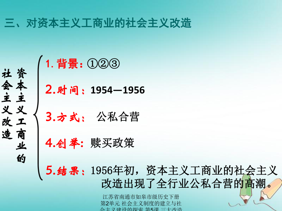 【最新】江蘇省南通市如皋市級歷史下冊 第2單元 社會主義制度的建立與社會主義建設(shè)的探索 第5課 三大改造課件 新人教版-新人教級下冊歷史課件_第4頁
