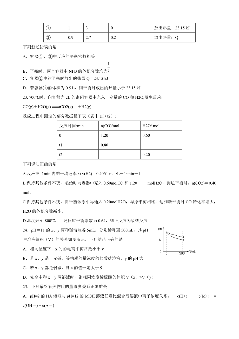 浙江省衢州二中高二下学期期中考试试题化学上下标不分_第4页