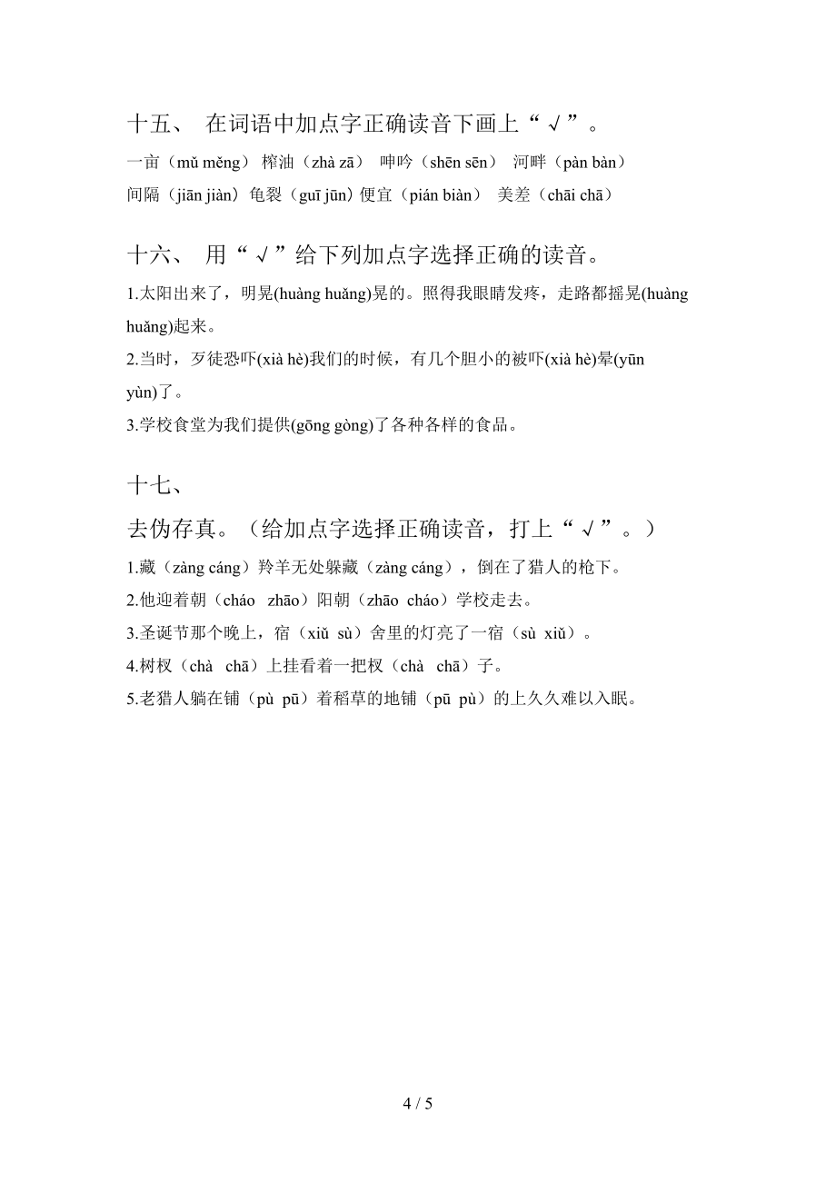 湘教版五年级下册语文选择正确读音年级联考习题_第4页