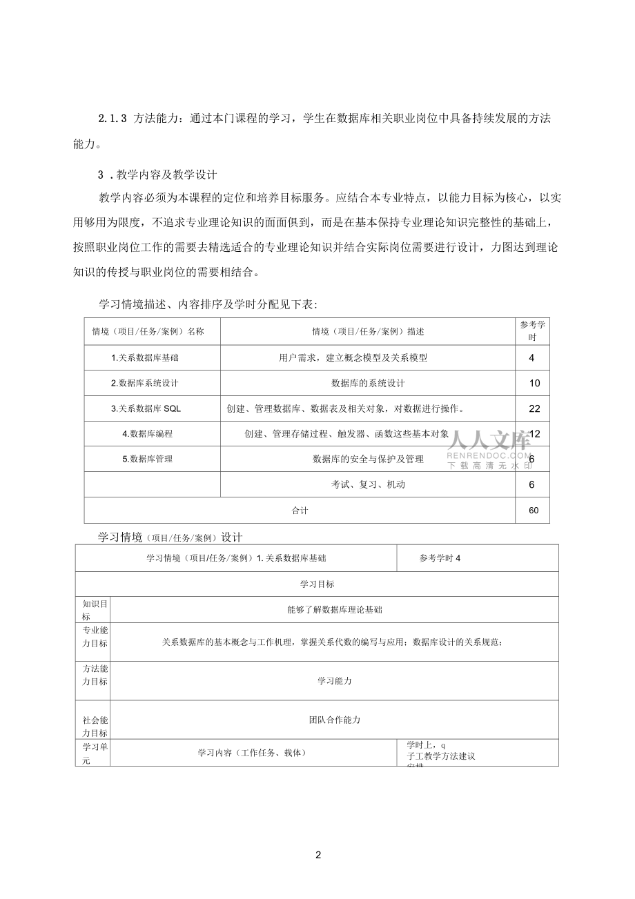 《SQLServer數據庫原理與技術》課程標準_第2頁