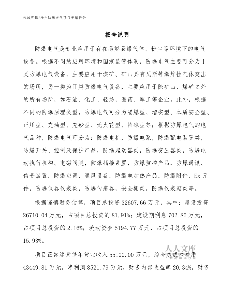 滄州防爆電氣項目申請報告_范文_第2頁