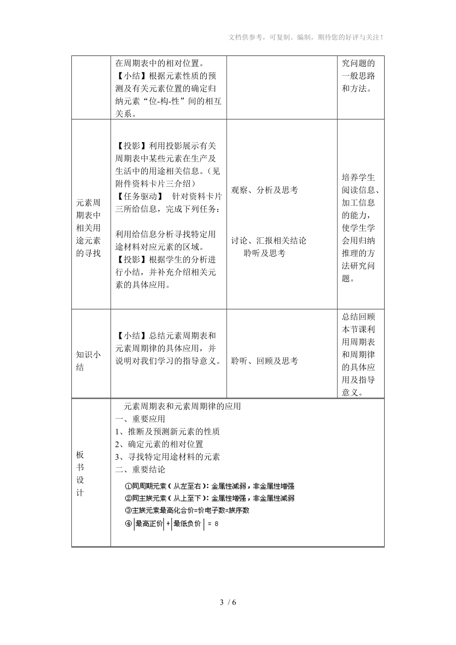 《元素周期表和元素周期律的应用教学设》教学设计分享_第3页
