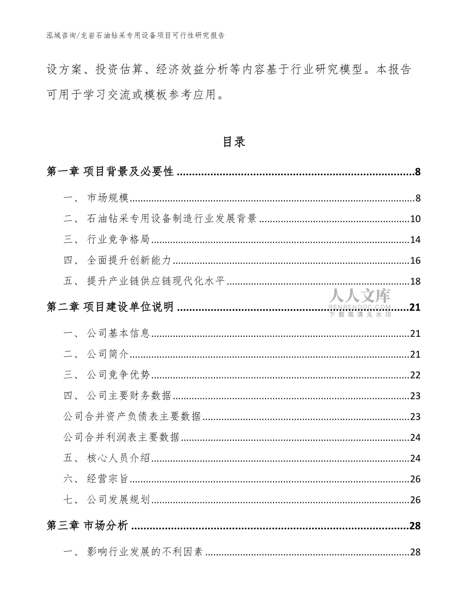 龙岩石油钻采专用设备项目可行性研究报告_范文_第2页
