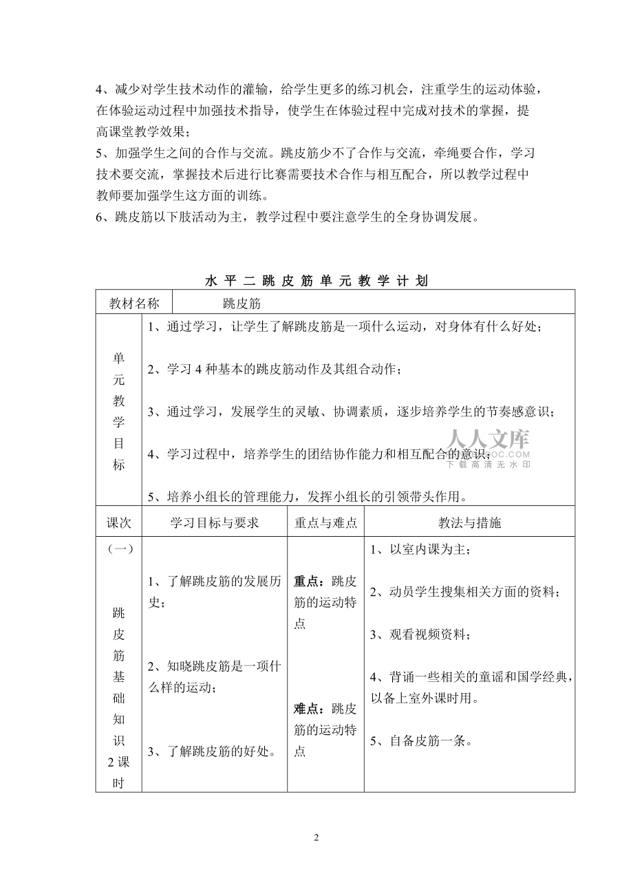 跳皮筋单元教学计划(含课时计划)_第2页