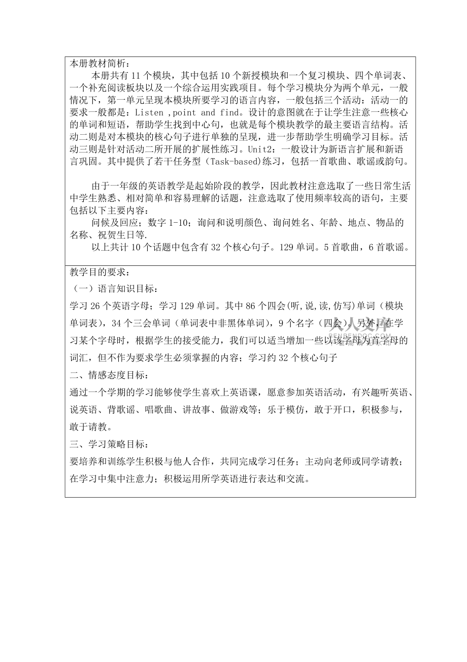 秋外研小學英語一起一年級上冊全冊表格_第2頁