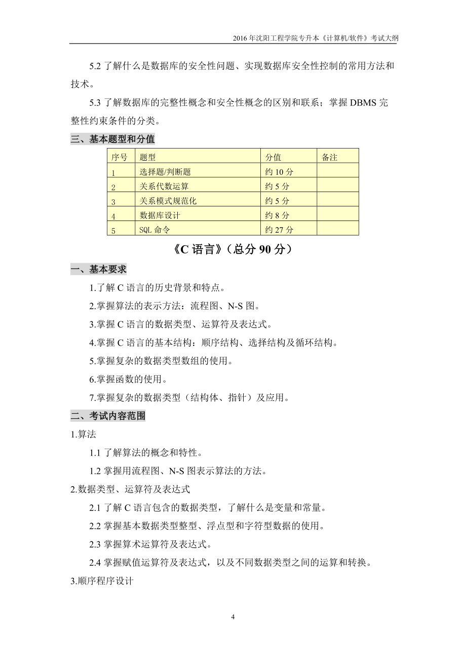 2016年沈阳工程学院计算机专升本考试大纲_第4页