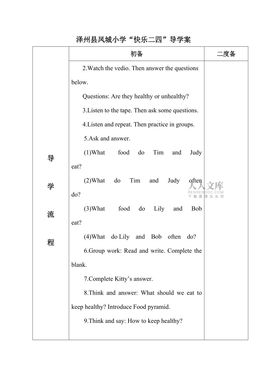 晋城市泽州县凤城小学郭倩倩Healthyorunhealthy教学设计_第2页