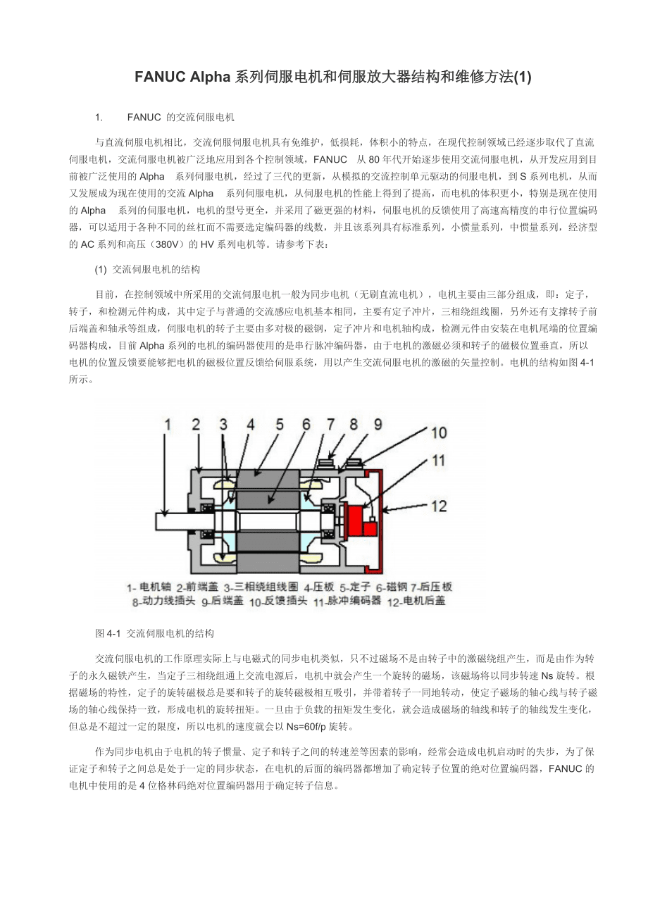 FANUC Alpha系列伺服電機(jī)和伺服放大器結(jié)構(gòu)和維修方法_第1頁